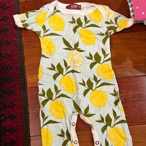 Milkbarn lemon print organic cotton romper